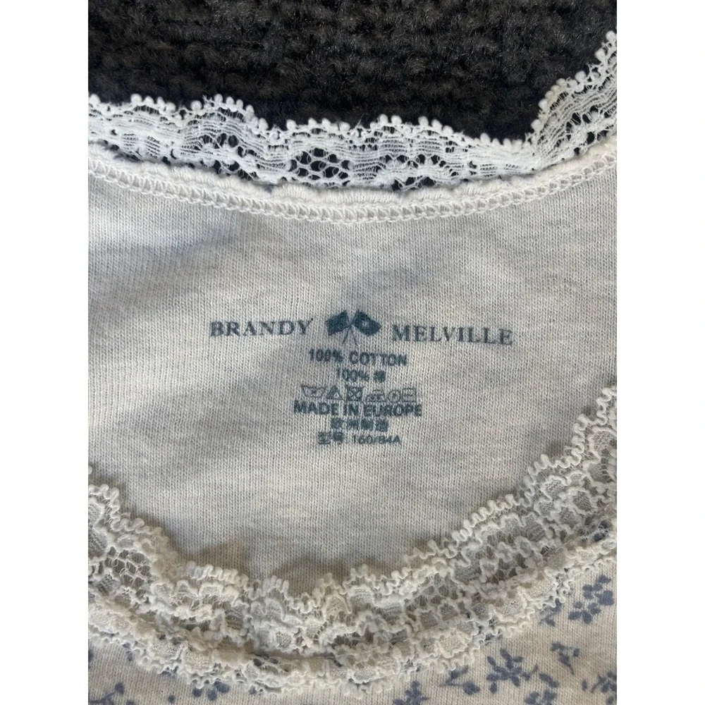 Brandy Melville Blue Floral Lace Trim Cotton Tank Top One Size Camisole White